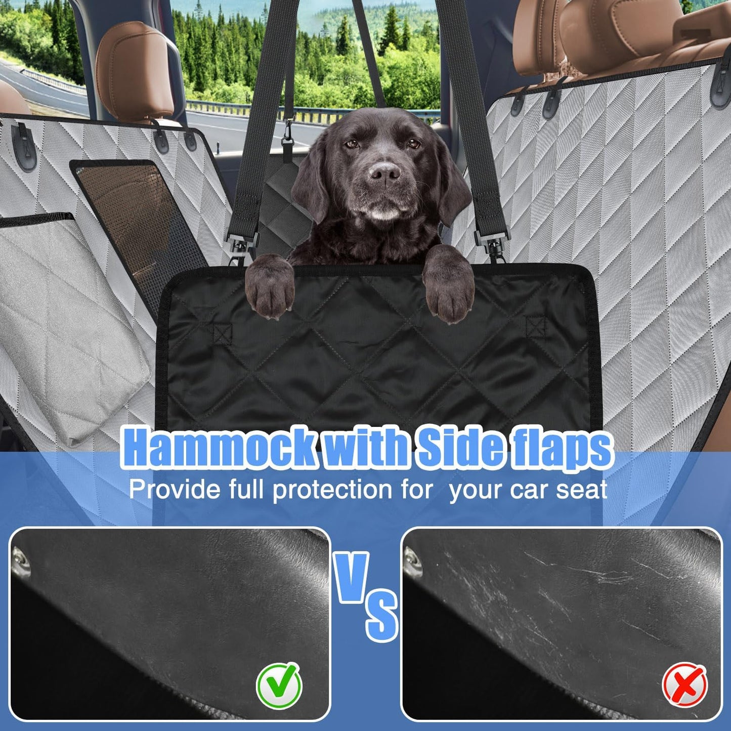 Kytely Dog Car Seat Cover XL, Heavy Duty Dog Seat Cover for Back Seat, 100% Waterproof Nonslip Hammock for Car with Side Flap, Scratch Proof Pet Back Seat Covers