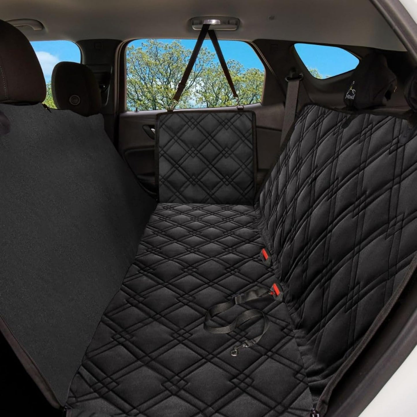 Meadowlark XL Dog Seat Covers Unique Design & Full Car Protection-Doors,Headrests & Backseat. Extra Durable Zippered Side Flap, Waterproof Hammock Pet Seat Cover + Seat Belt & 2 Headrest Protectors
