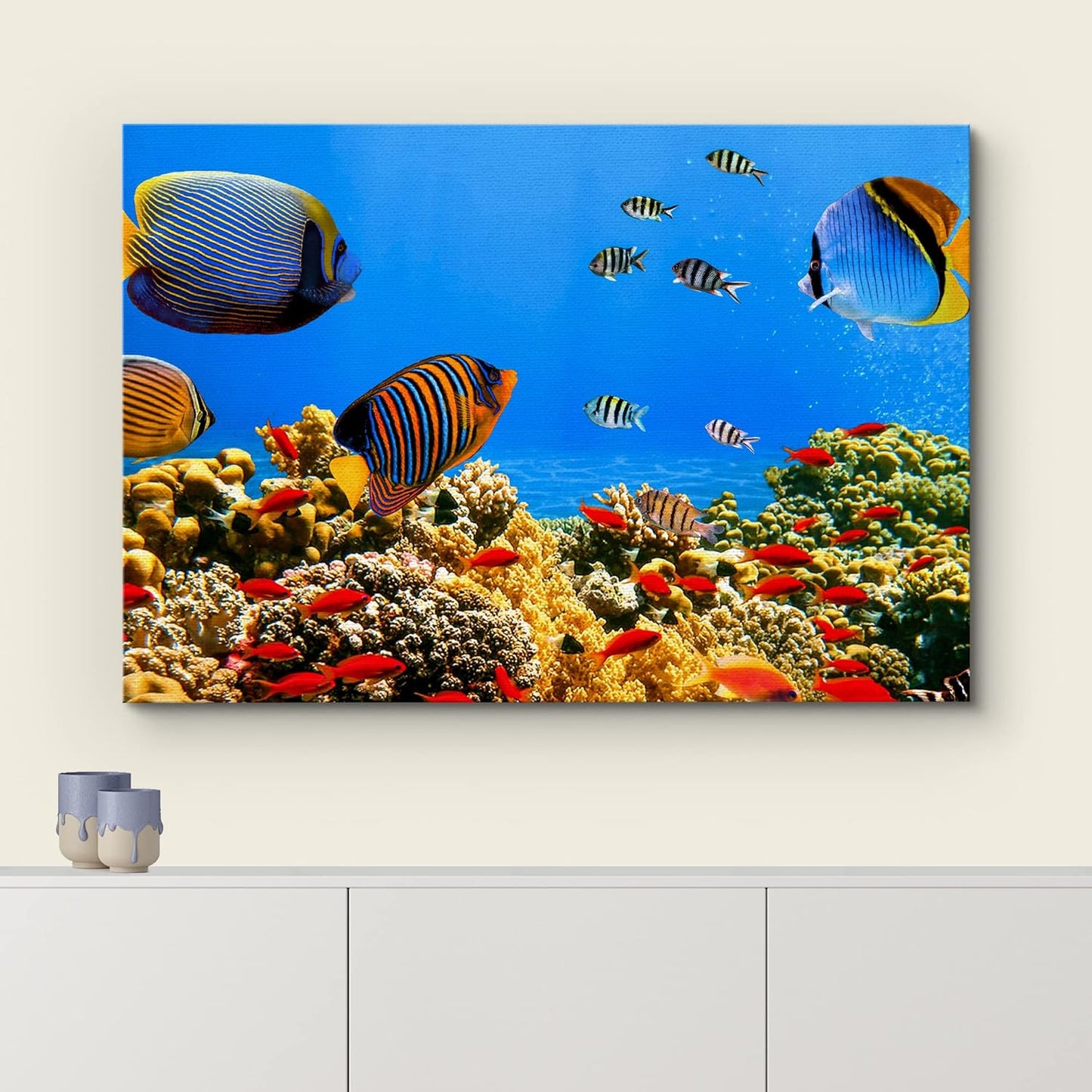 wall26 Canvas Print Wall Art Tropical Island Underwater Fish Red Anemone Nature Animals Photography Realism Rustic Scenic Landscape Wilderness Colorful for Living Room, Bedroom, Office - 12"x18"