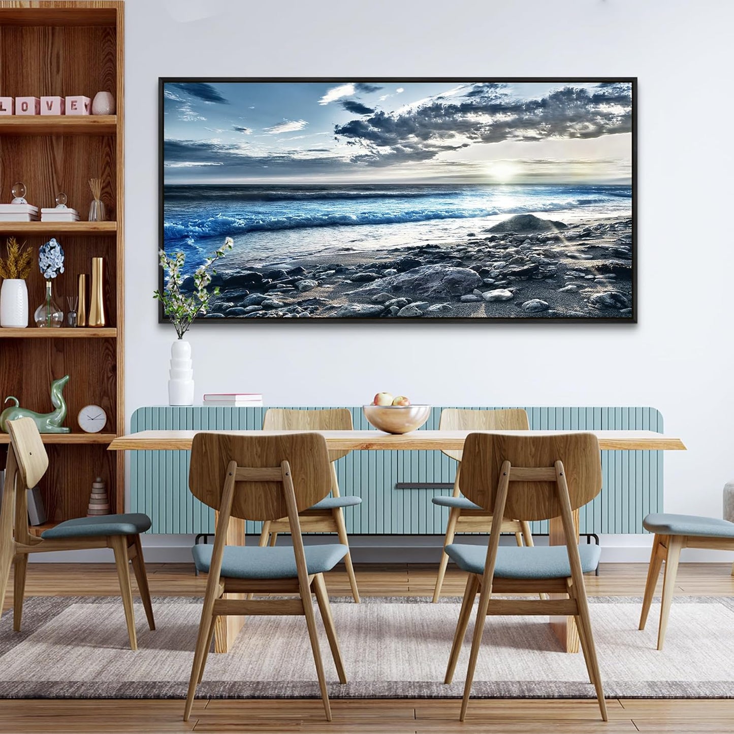 Wapluam Wall Decorations For Living Room Large Canvas Prints Wall Art For Bedroom Office Wall Decor Scenery Wall Painting Blue Sea Pictures Artwork For Fashion Black Framed Beach Posters Home Decor