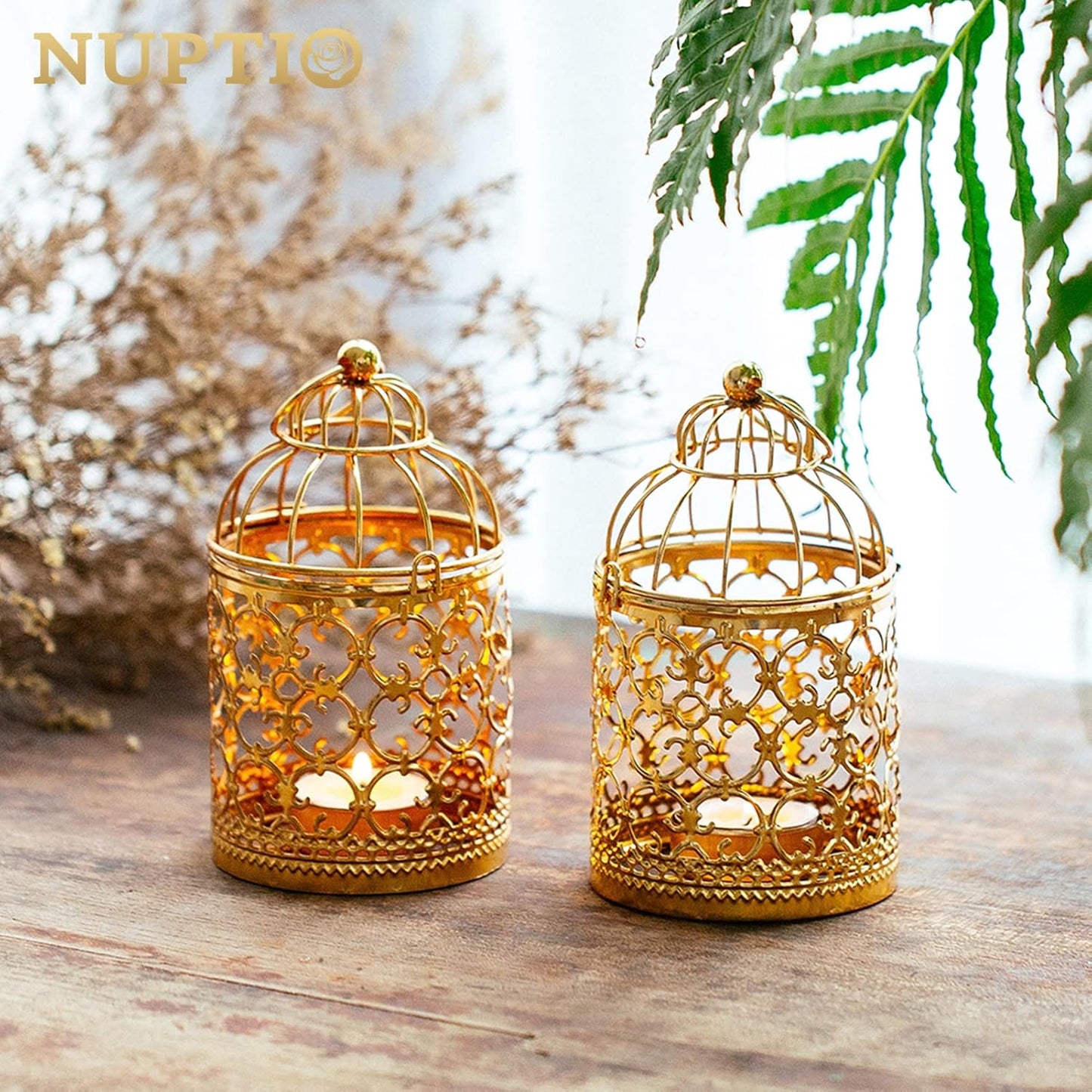 6 Pcs Small Metal Tealight Hanging Birdcage Lantern, Vintage Decorative Centerpieces of Wedding, Party, Gold
