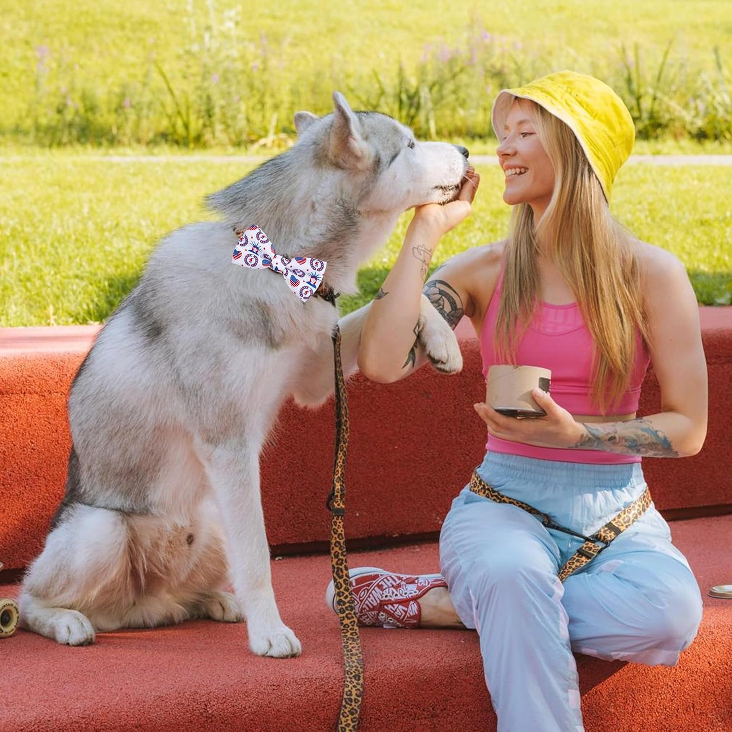 PET SHOW 10 Pack 4th of July Dog Bow Ties Sliding Collar Attachments Puppies Cats Patriotic Bowties for Medium Large Dogs US Flag Bowknots Pet Grooming Accessories for Independence Day