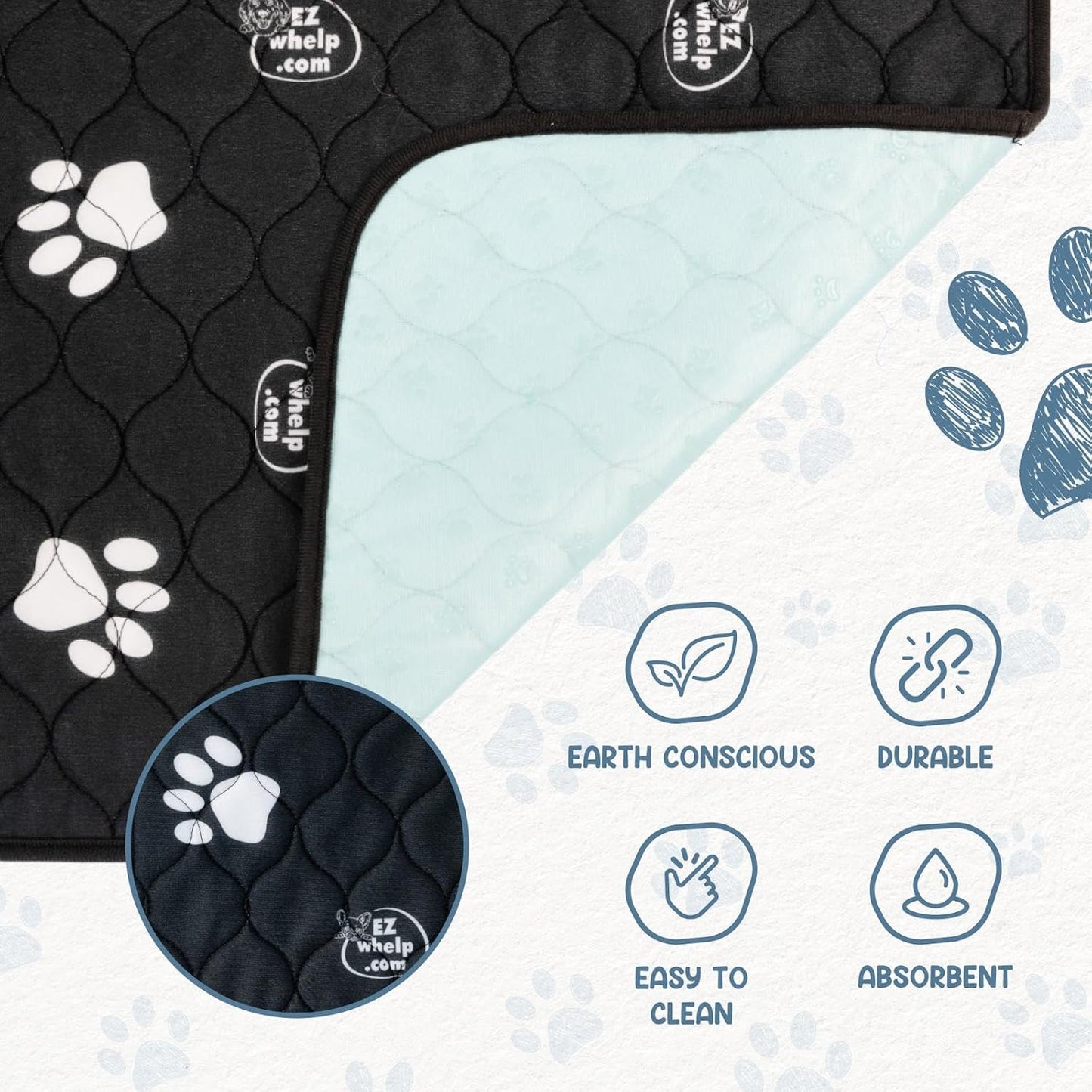 EZwhelp Reusable Dog Pee Pads, Washable Waterproof Mats for Dog Potty Training or Whelping Pads, 48x48 Inch, 2 Pack