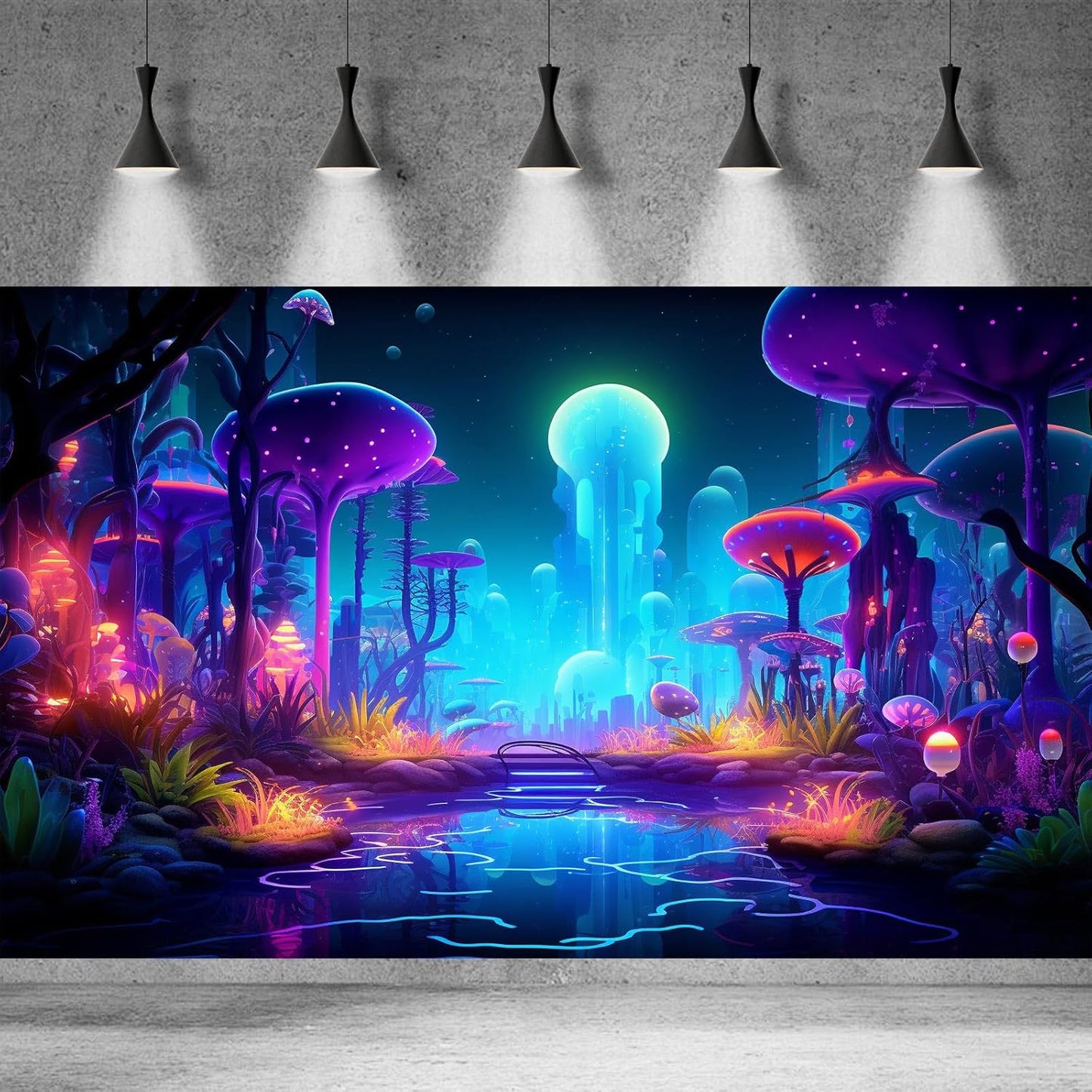 Fantasy Forest Aquarium Background Mysterious Plants Abstract Mushrooms Cartoon Style Forest Terrarium Backdrop Tranquil Stream Fish Tank Background Wallpaper Poster Decor Vinyl 24x12in