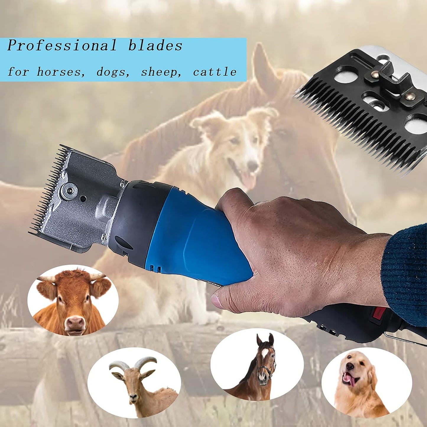 Horse Clippers,550w Electric Horse Grooming Kit,Professional Livestock Clippers, 6 Speeds Heavy Duty Equine Clippers for Big Dogs