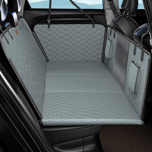 MIXJOY Back Seat Extender - Hard Bottom Dog Car Seat Cover, Waterproof & Foldable Dog Hammock for Car Travel, Grey