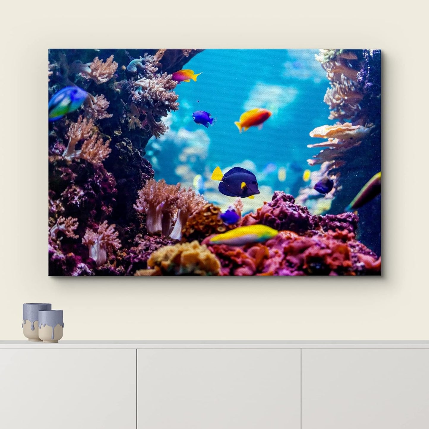 wall26 Canvas Print Wall Art Vibrant Blue Pink Coral Reef Blue Hippo Tang Nature Animals Photography Realism Rustic Scenic Landscape Wilderness Colorful for Living Room, Bedroom, Office - 32"x48"