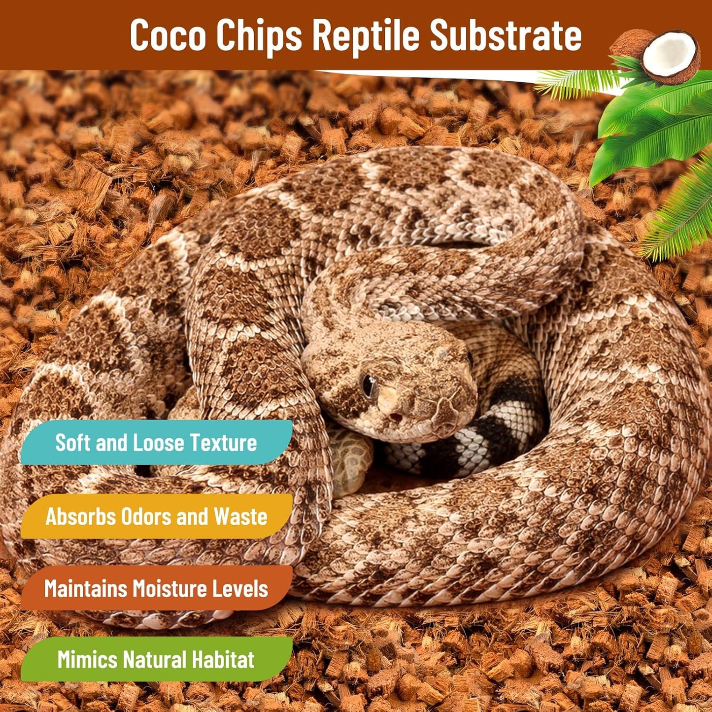 Riare 6 Pack Natural Coconut Chip Substrate for Reptiles- Compressed Coconut Husk Reptiles Bedding, Coco Husk Chip Terrarium Substrate for Snakes, Tortoises, Ball Python, Frogs, Bearded Dragon, Lizard