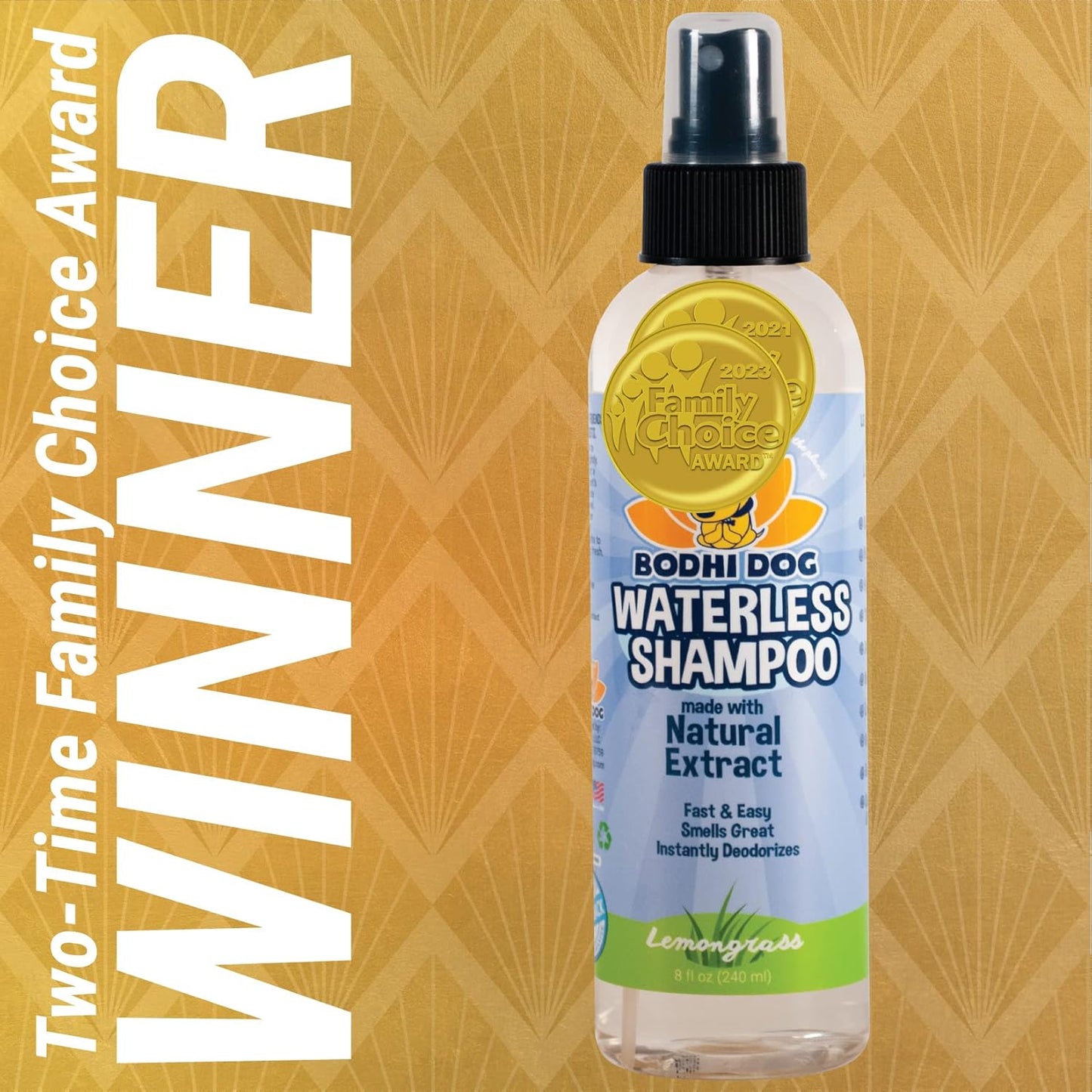 Bodhi Dog Waterless Shampoo for Dogs & Cats - Natural Dry Shampoo, Neutralizes Odor, No Rinse Needed, Safe for All Breeds - Made in USA - Lemongrass Scent (8 Fl Oz)