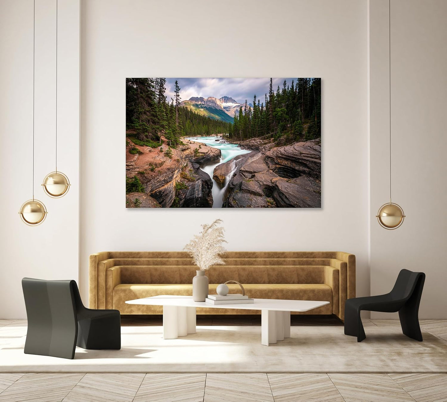 Nature Wall Art Prints - Ocean Forest Mountain Lake Canvas Landscapes - Small to Extra Large Living Room Bedroom Kitchen Bathroom Décor (Mountain River Waterfall, 35L" x 53W")
