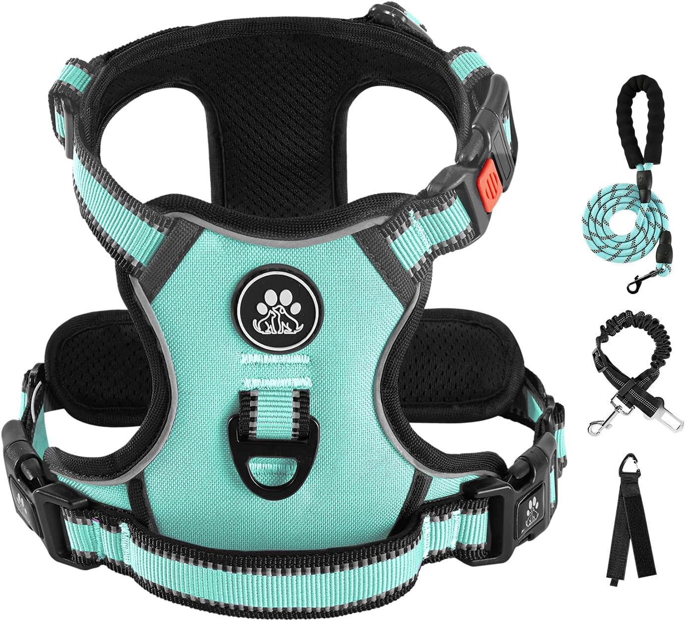 IVY&LANE No Pull Dog Harness with Leash Set, Reflective No Choke Pet Vest,Adjustable Oxford Dog Vest Harness with Easy Control Handle for Large Dogs (Turquoise,L)