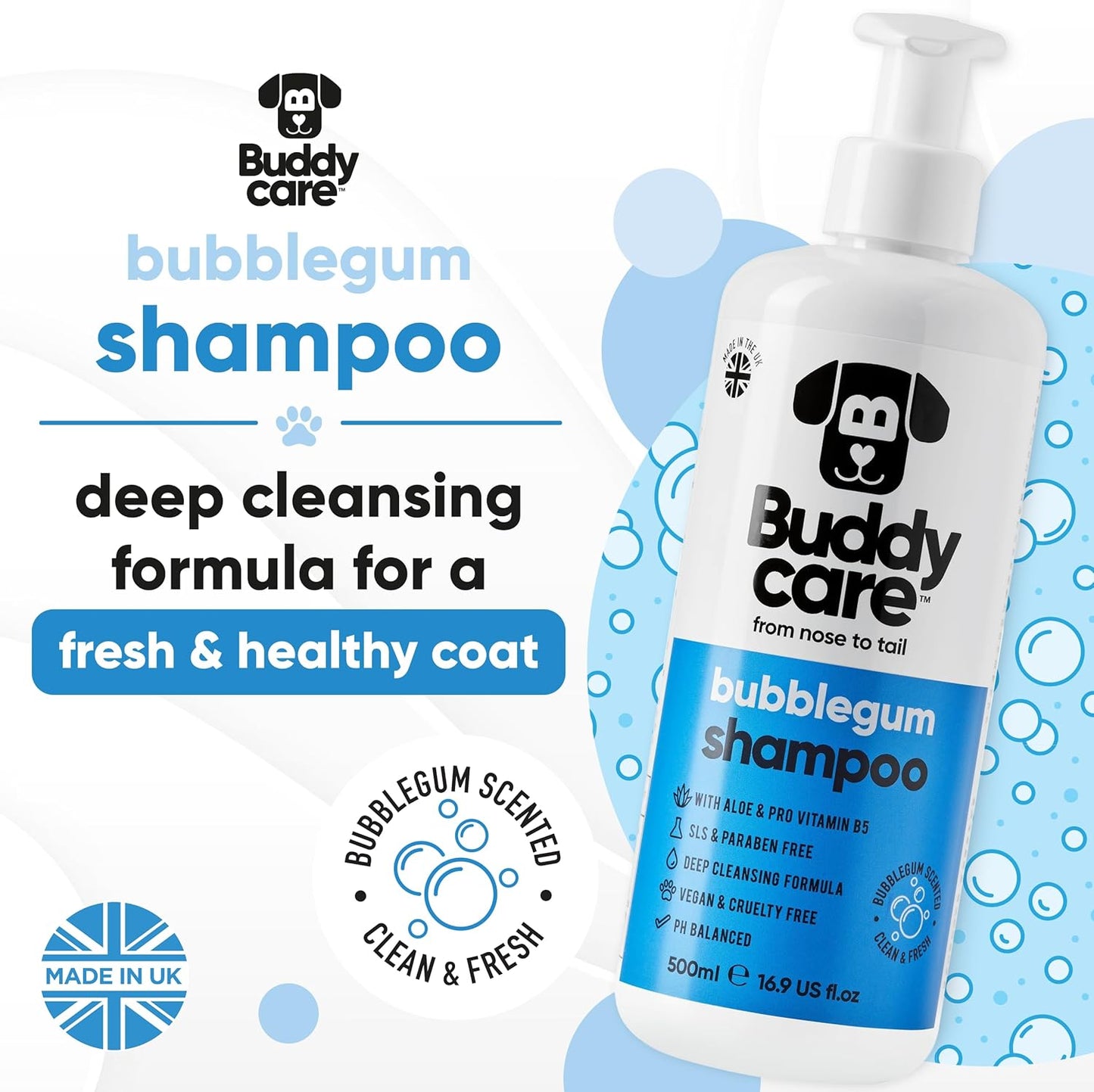 Bubblegum Dog Shampoo by Buddycare | Dry Skin & Itchy Skin Relief for Smelly Dogs | Deep Cleansing Shampoo for Dogs Puppy Sensitive Skin | Dog Shampoo & Conditioner | with Aloe & Vitamin B5 (16.90oz)