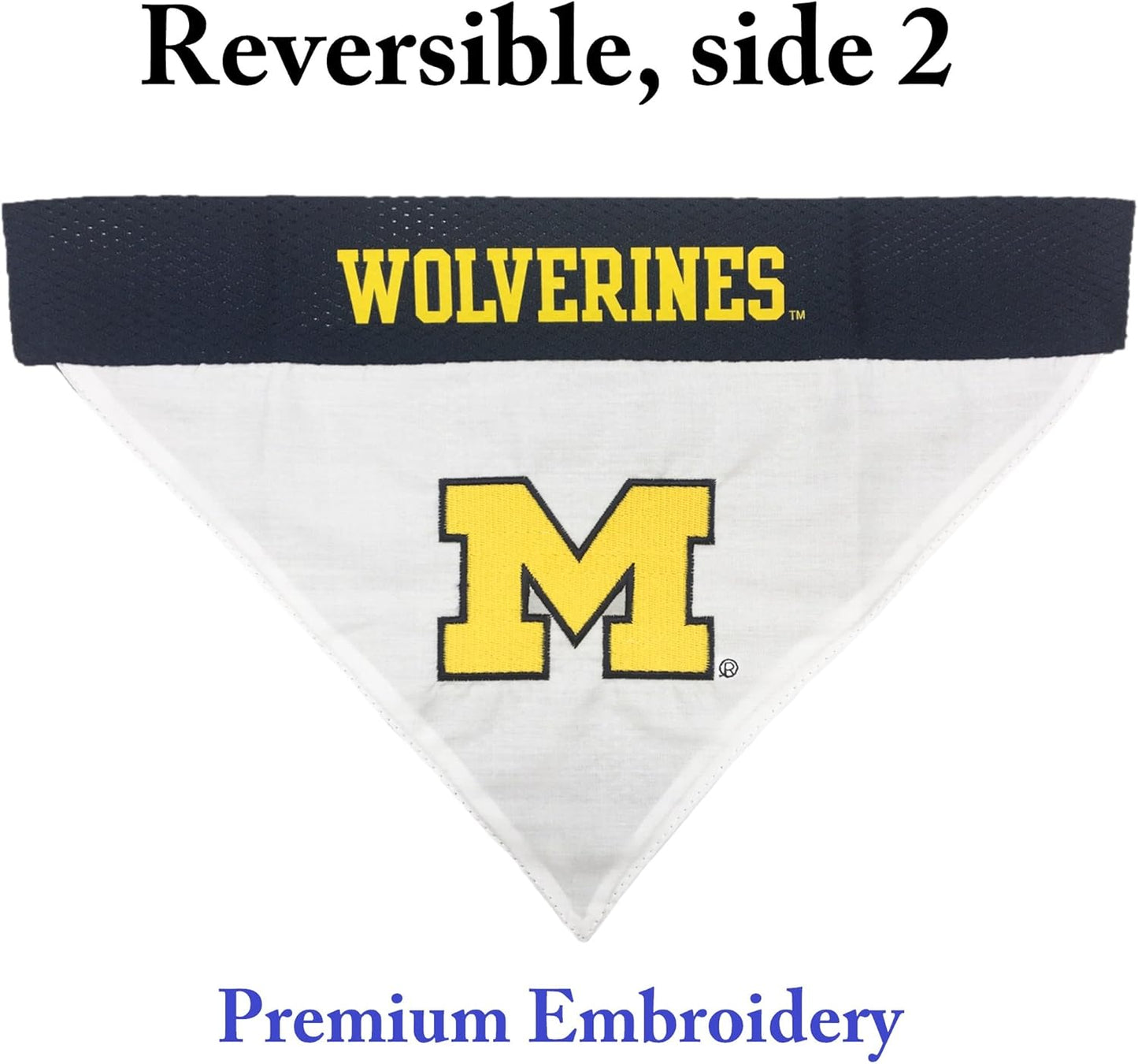 Pets First Collegiate Pet Accessories, Reversible Bandana, Michigan Wolverines, Large/X-Large,Black/White