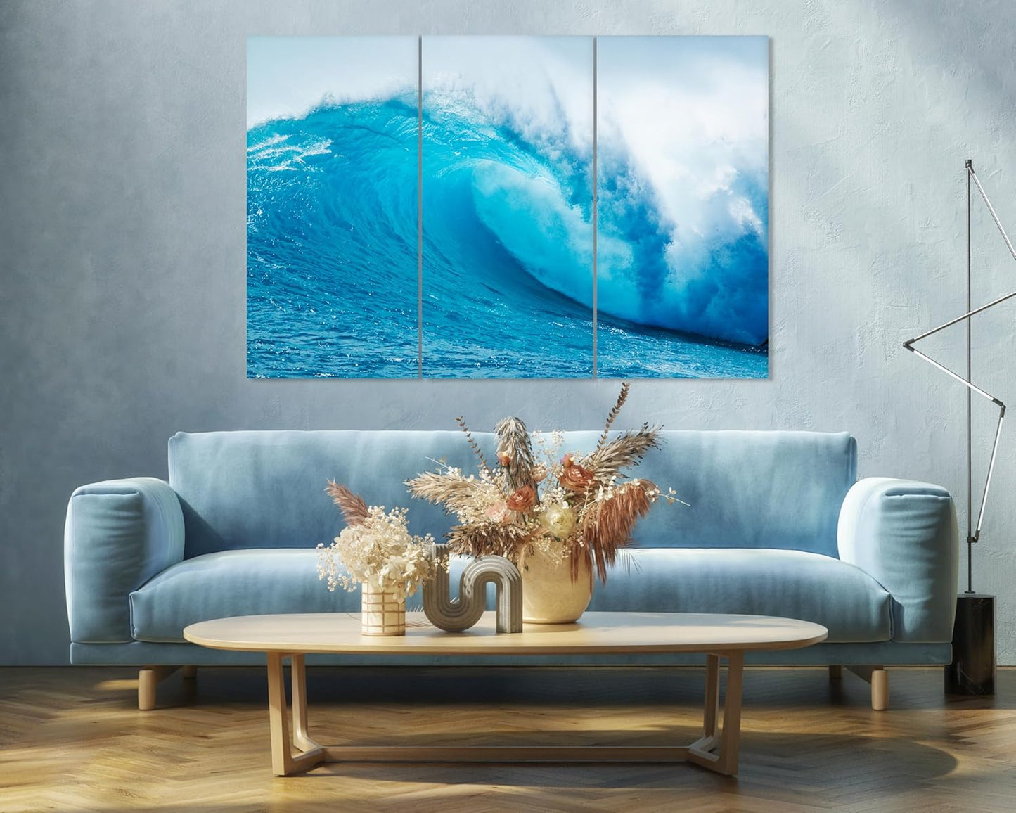 Nature Wall Art Prints - Ocean Forest Mountain Lake Canvas Landscapes - Small to Extra Large Living Room Bedroom Kitchen Bathroom Décor (Blue Ocean Wave, 47L" x 71W" - 3 panels)