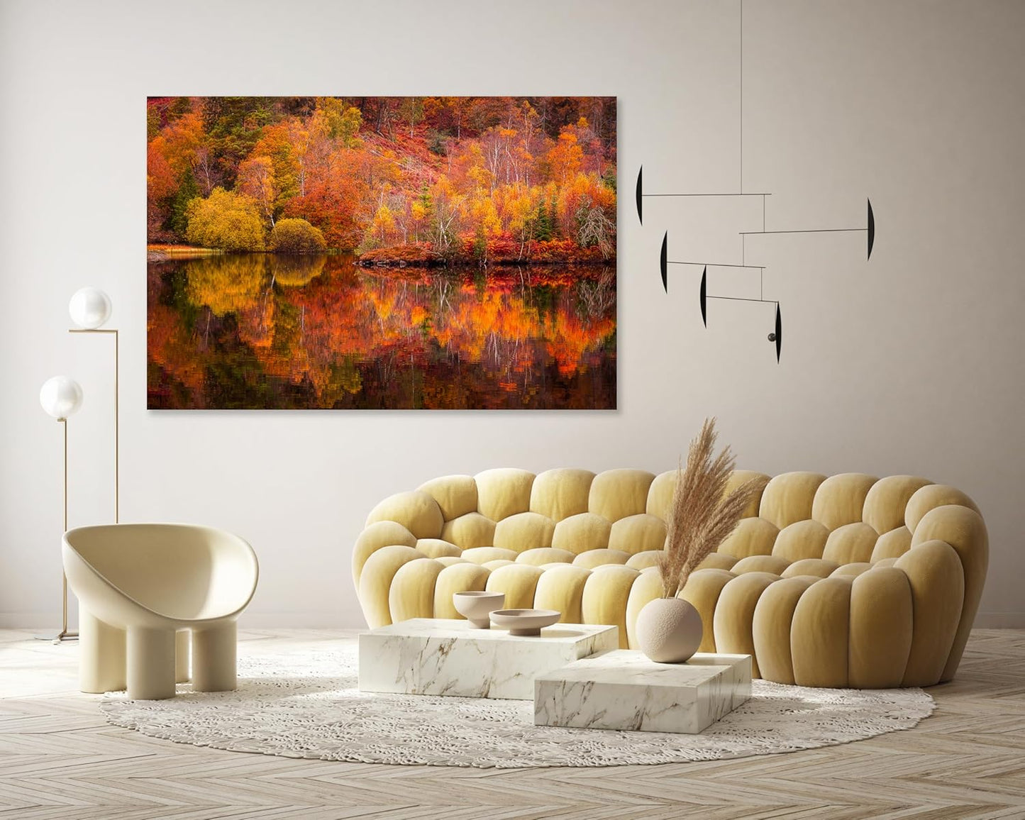 Nature Wall Art Prints - Ocean Forest Mountain Lake Canvas Landscapes - Small to Extra Large Living Room Bedroom Kitchen Bathroom Décor (Autumn Forest with Lake, 16L" x 24W")