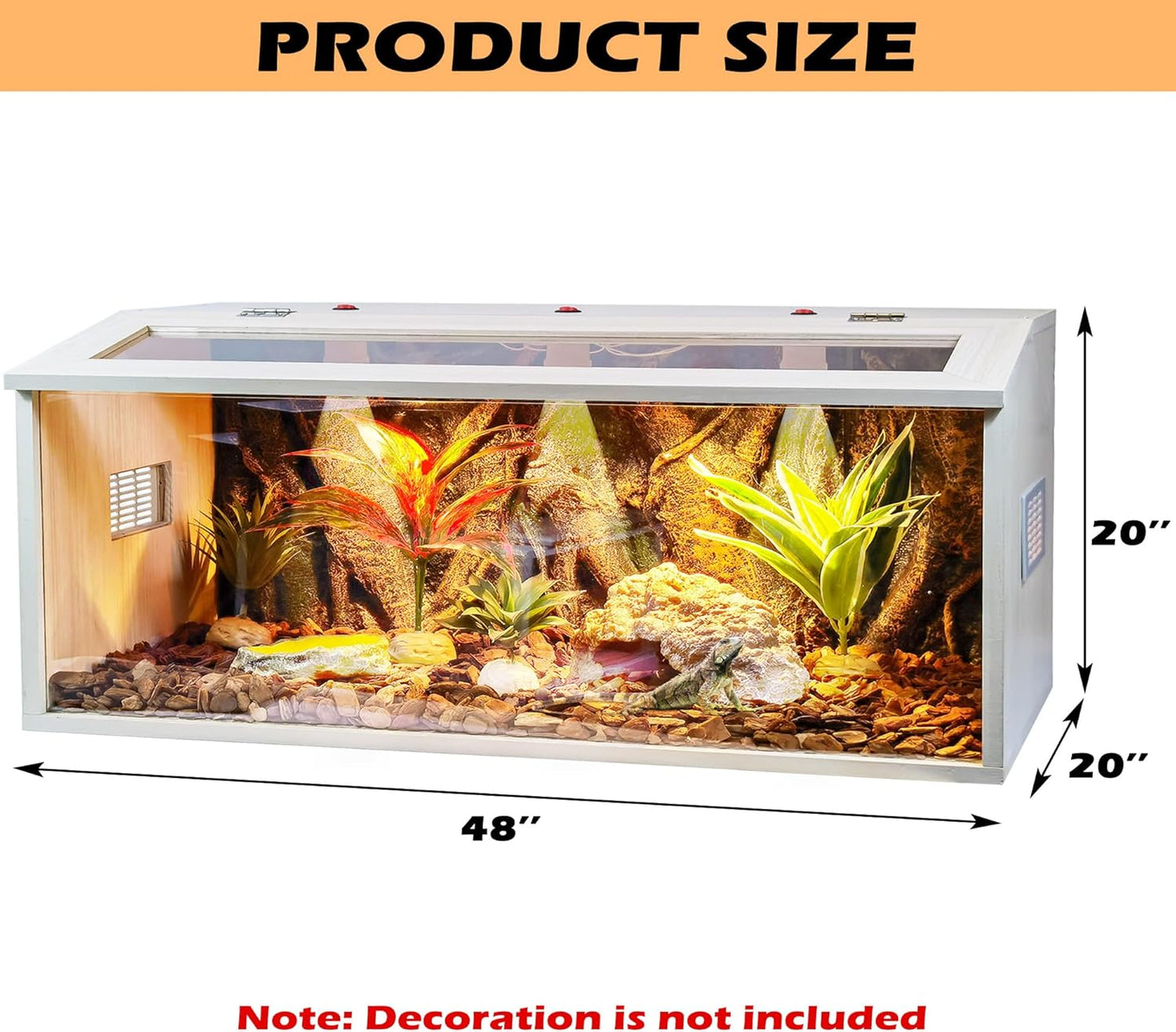 Prolee Bearded Dragon Tank 70 Gallon, Reptile Enclosure, Snake Tank, Reptile Terrarium, Built-in Light Fixtures with Switch, 48" L x 20" H x 20" D