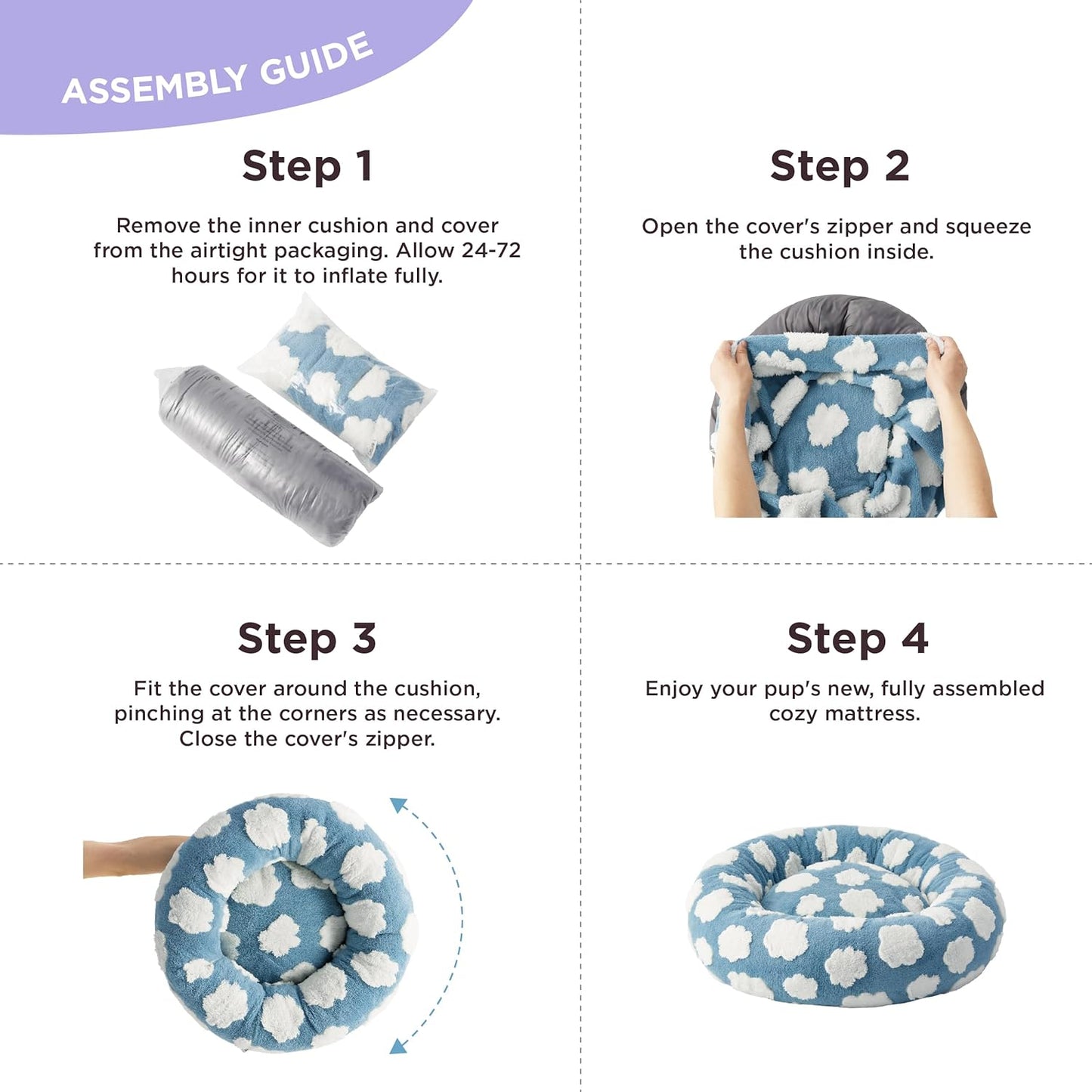 LE SURE Donut Dog Beds for Small Dogs - Round Cat Beds for Indoor Cats for Calming Pet with Washable Cover, Cute Modern Beds with Jacquard Shaggy Plush & Anti Slip Bottom, 23 Inch, Blue