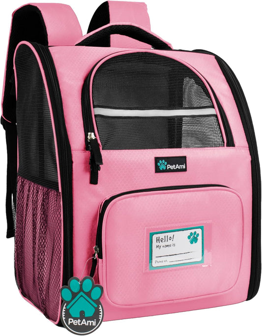 PetAmi Dog Backpack Carrier for Small Large Cat, Pet, Puppy, Ventilated Pet Hiking Backpack Travel Bag, Airline Approved Cat Backpack Carrier, Camping Biking Dog Bag Up to 18lbs Pet, Pink