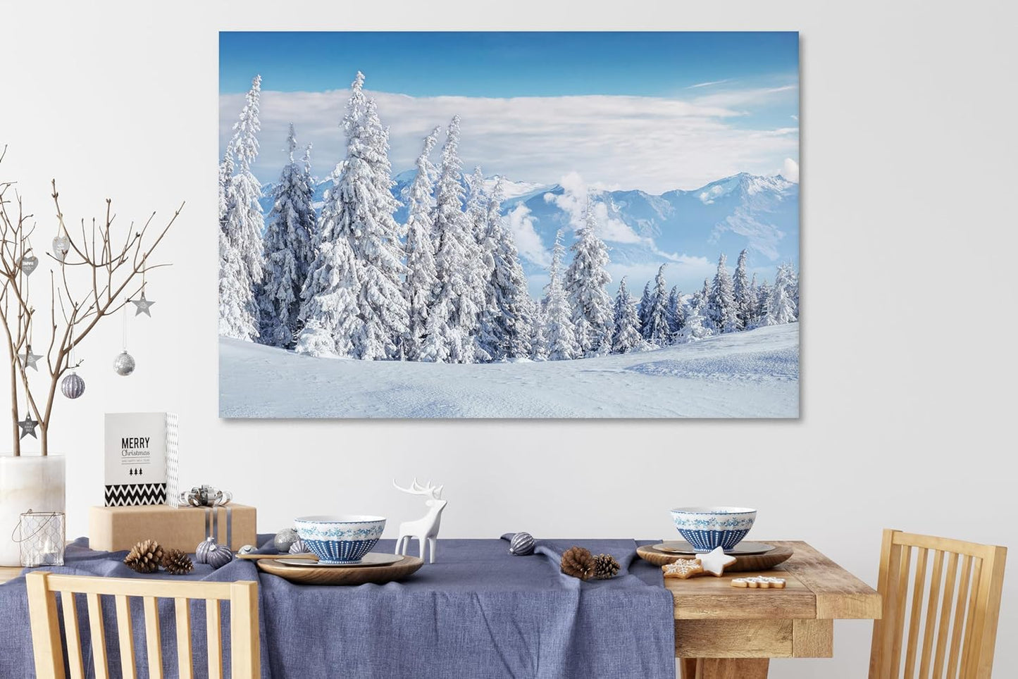 Nature Wall Art Prints - Ocean Forest Mountain Lake Canvas Landscapes - Small to Extra Large Living Room Bedroom Kitchen Bathroom Décor (Snow Covered Trees on Mountain, 35L" x 53W")