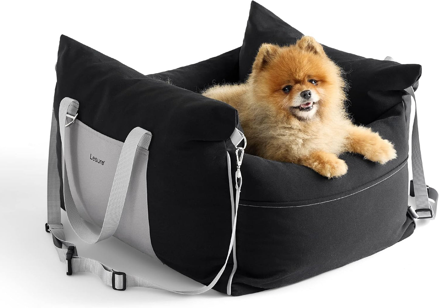 Lesure Small Dog Car Seat for Small Dogs - Waterproof Dog Booster Car Seat with Storage Pockets, Clip-On Safety Leash and Thickened Memory Foam Filling, Pet Carseat Puppy Travel Carrier Bed, Black