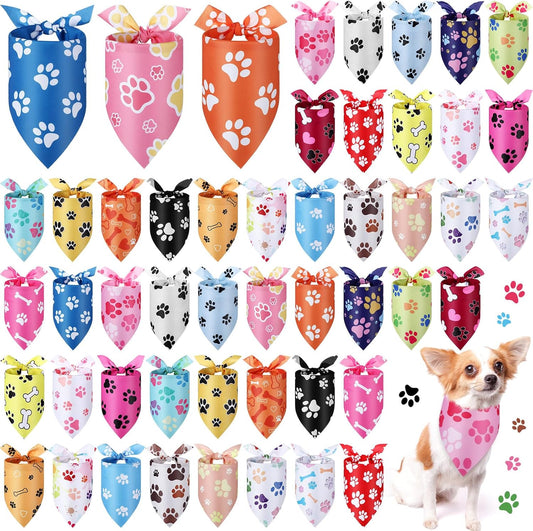 Abbylike 100 Pcs Paw Print Dog Bandanas Bulk Cute Footprint Bandanas for Dogs Triangle Kerchief Bib Scarf for Pets Halloween Party Costume Photo Props Daily Accessories Pet Shops (25.6 x 17.7 x 17.7)