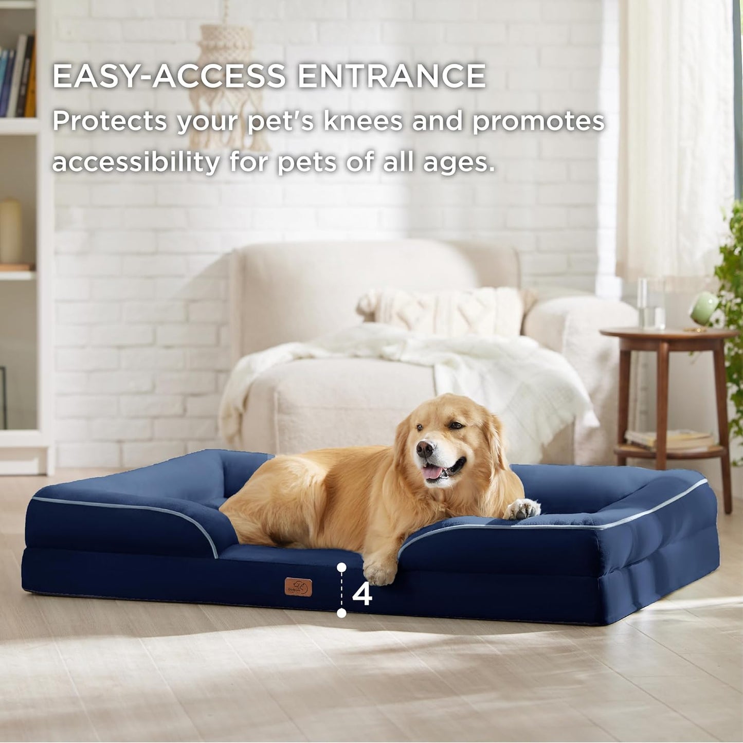 Bedsure XL Plus Orthopedic Dog Bed for Extra Large Dogs - Washable XLarge Dog Cat Bed Waterproof, Comfort Dogs Couch Sofa with Washable Removable Cover, Pet Bed with Nonskid Bottom, Blue Navy, 48"