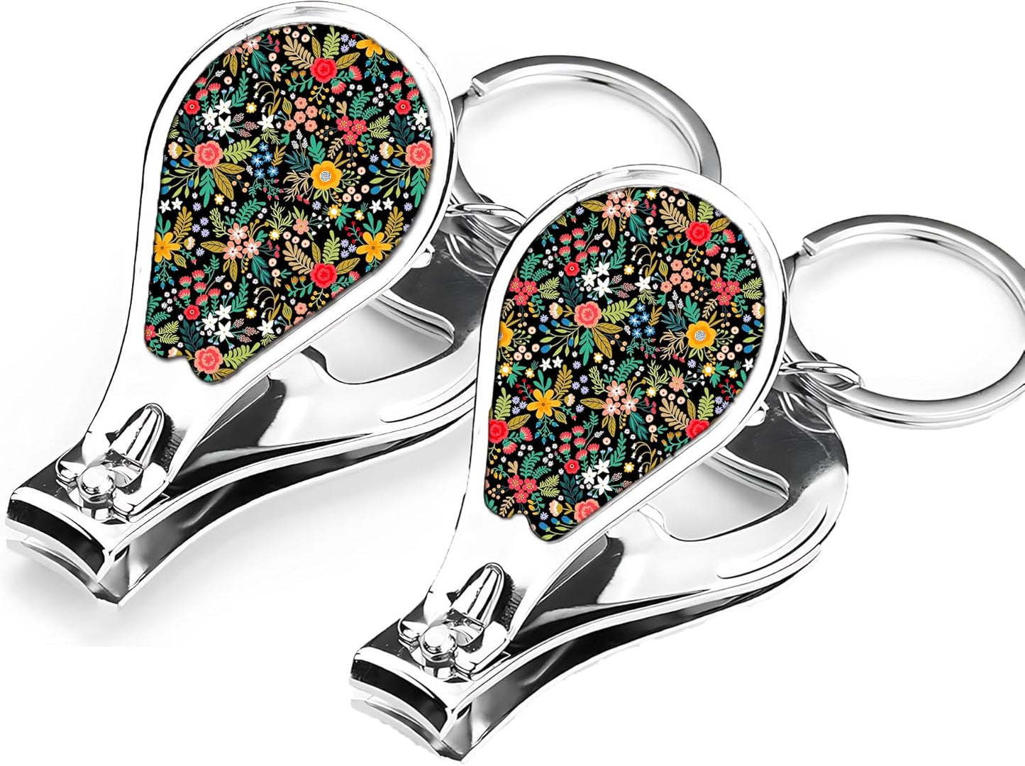 Nail Clippers with Key Chain Cute Stainless Steel Nail Cutter with File Professional Toenail Clipper for Men Multifunction Toenail Clipper 2 Pack Nique Cutter for Adult(Flower)