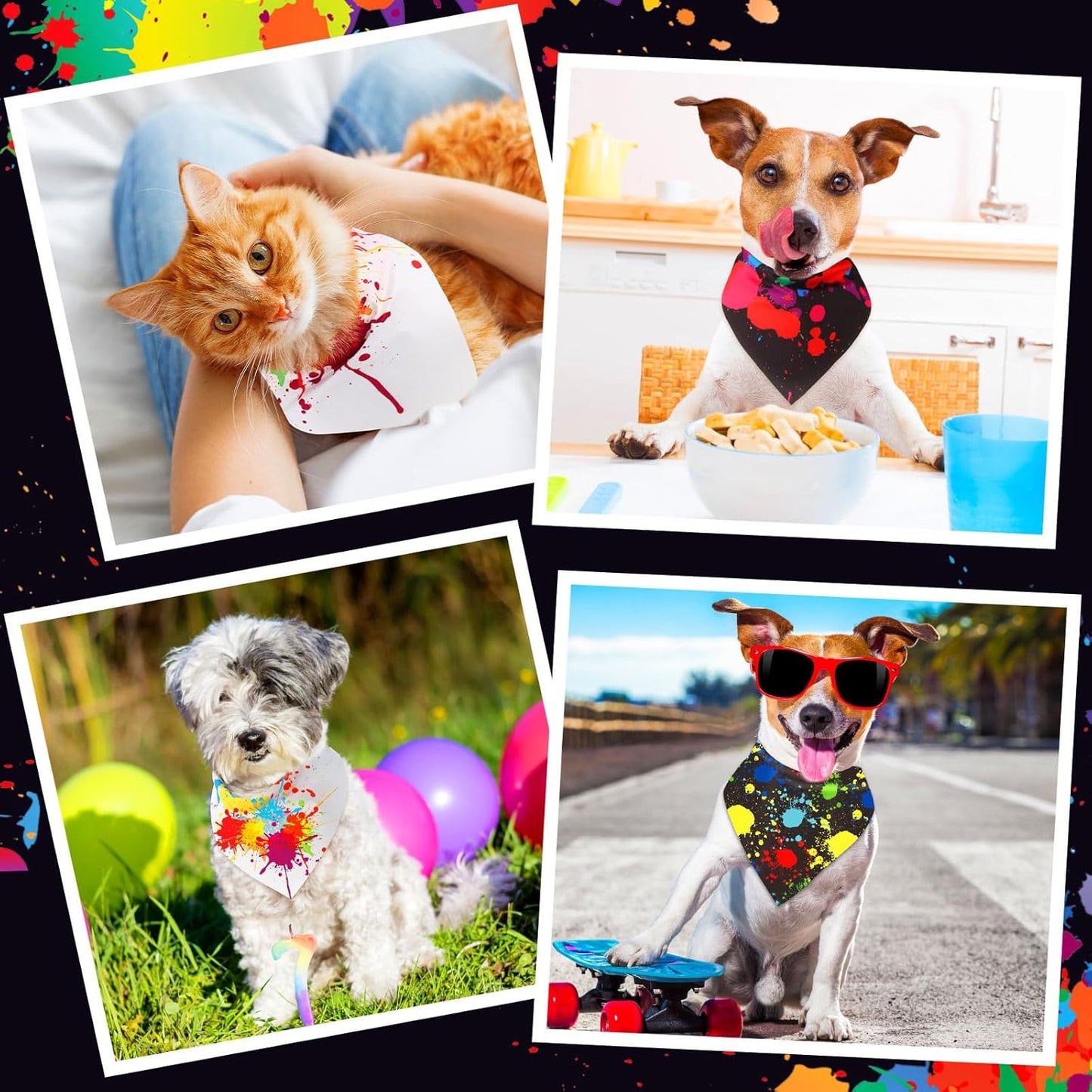 Reginary 72 Packs 4th of July Dog Bandanas Bulk America Flag Patriotic Pet Bandanas Triangle Scarf Bibs Adjustable Dogs Bandana for Pet Independence Day(Ink Splash Pattern)