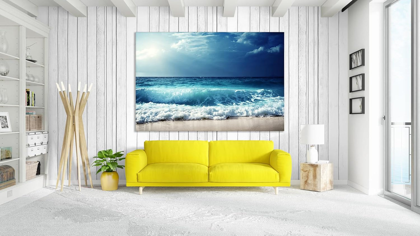 Nature Wall Art Prints - Ocean Forest Mountain Lake Canvas Landscapes - Small to Extra Large Living Room Bedroom Kitchen Bathroom Décor (Summer Ocean Beach, 20L" x 30W")