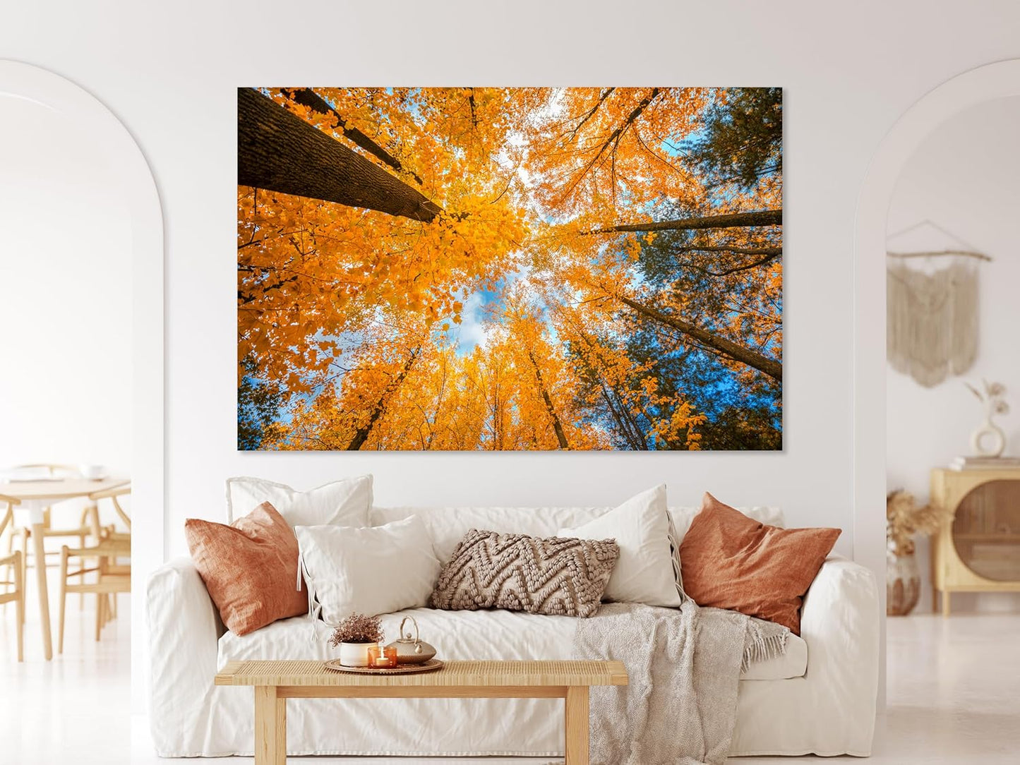 Nature Wall Art Prints - Ocean Forest Mountain Lake Canvas Landscapes - Small to Extra Large Living Room Bedroom Kitchen Bathroom Décor (Blue Sky Through Yellow Autumn Trees, 31L" x 47W")