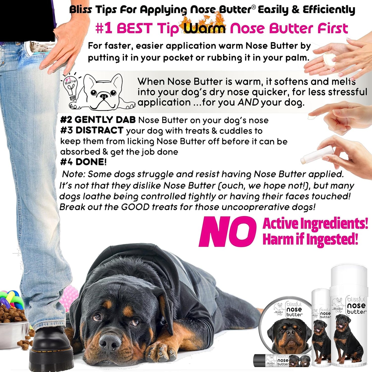 The Blissful Dog Rottweiler Nose Butter for Dry, Cracked Skin, Lick-Safe Dog Nose Balm with Moisturizing Shea Butter, Almond, Olive, and Essential Oils, Pet Supplies, Uncented, 0.50 oz.