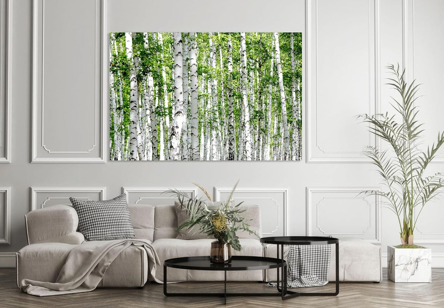 Nature Wall Art Prints - Ocean Forest Mountain Lake Canvas Landscapes - Small to Extra Large Living Room Bedroom Kitchen Bathroom Décor (Green Brich Trees, 24L" x 36W")