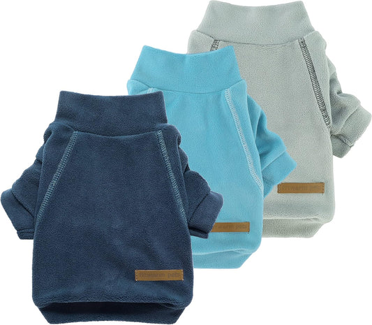 Fitwarm 3 Pack Classic Fleece Dog Sweater, Turtleneck Dog Sweatshirt, Dog Winter Clothes for Small Dogs Boy Girl, Pet Pullover Jumper, Cat Apparel, Blue, Grey, Navy, XL