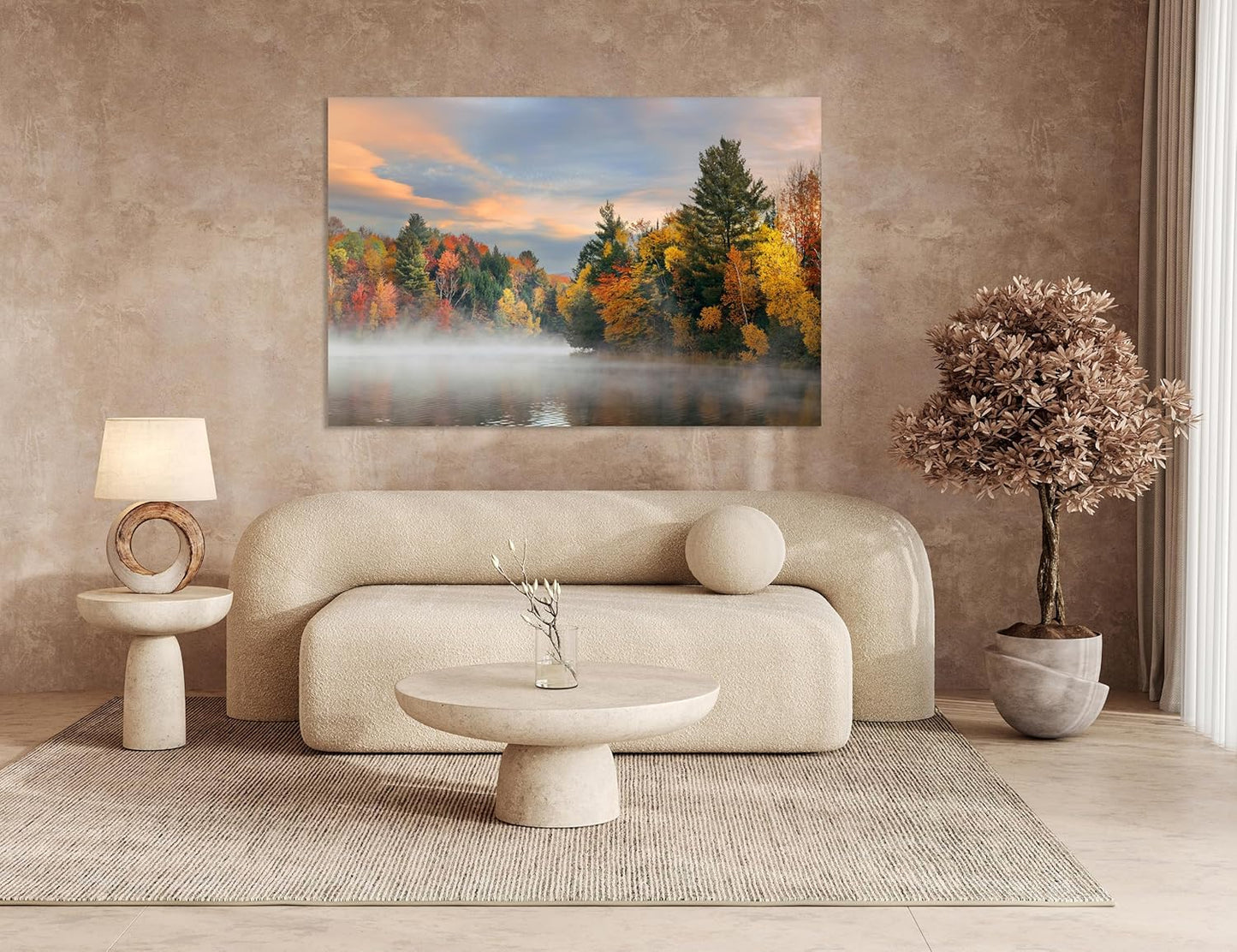 Nature Wall Art Prints - Ocean Forest Mountain Lake Canvas Landscapes - Small to Extra Large Living Room Bedroom Kitchen Bathroom Décor (Misty Fall Reflection, 16L" x 24W")