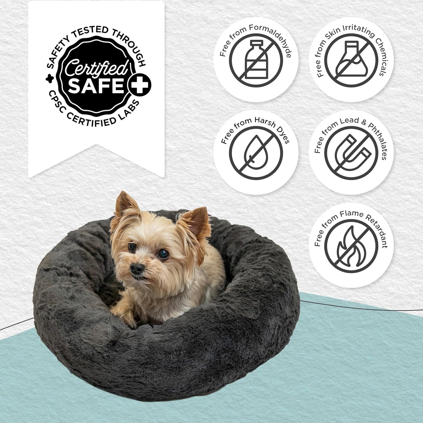 Best Friends by Sheri Original Calming Donut Dog and Cat Bed, Lux Faux Fur, Mink Dark Gray, XS (18in x 18in) - Anxiety Relief for Pets Up to 10 lbs