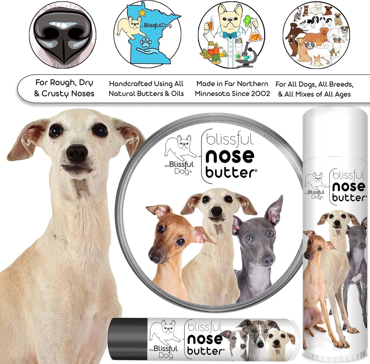 The Blissful Dog Italian Greyhound Unscented Nose Butter - Dog Nose Butter, 2 Ounce