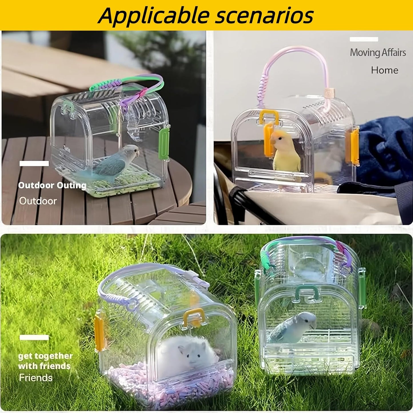 Small Bird Travel Cage Carrier,Portable Plastic Bird Cages,Portable Bird Carrier with Clear Acrylic Design, Travel Cage with Cover, Indoor Outdoor Use (Green)