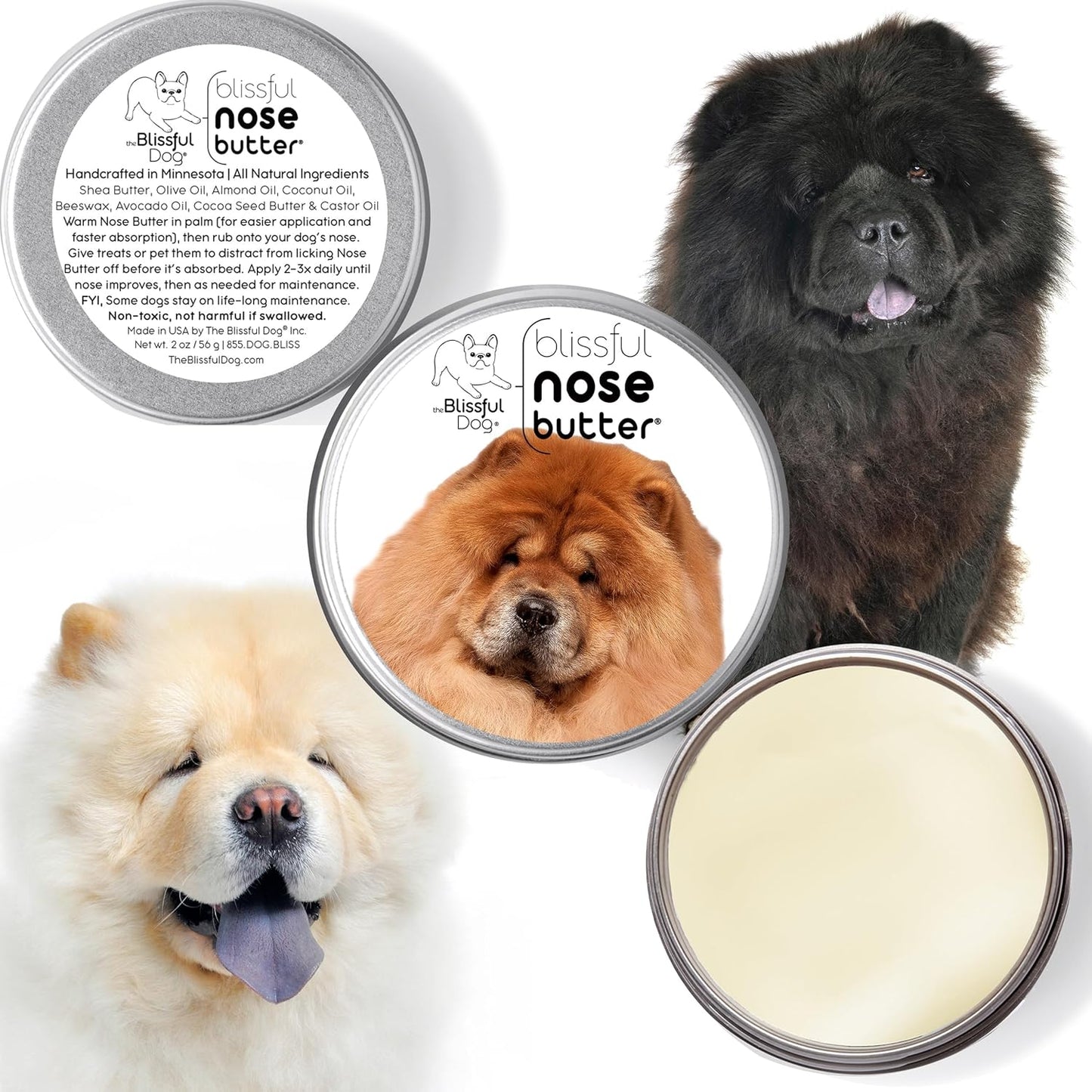The Blissful Dog Chow Nose Butter for Dry, Cracked Skin, Lick-Safe Dog Nose Balm with Moisturizing Shea Butter, Almond, Olive, and Essential Oils, Pet Supplies, Uncented, 4 oz.