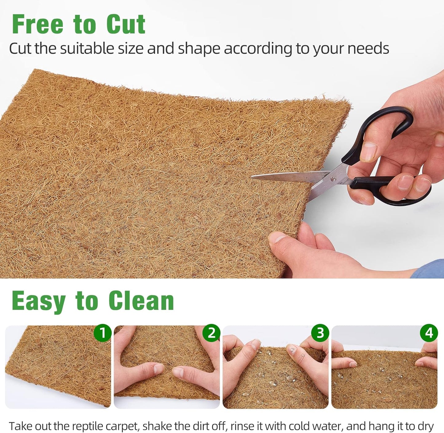 ZeeDix 10 Pieces Reptile Carpet- 12 x 12 inches Natural Coconut Fiber Pet Mat Tortoise Carpet Mat Coco Fiber Substrate Liner Pet Terrarium Liner for Lizard Turtle Snake Gecko Bearded Dragon