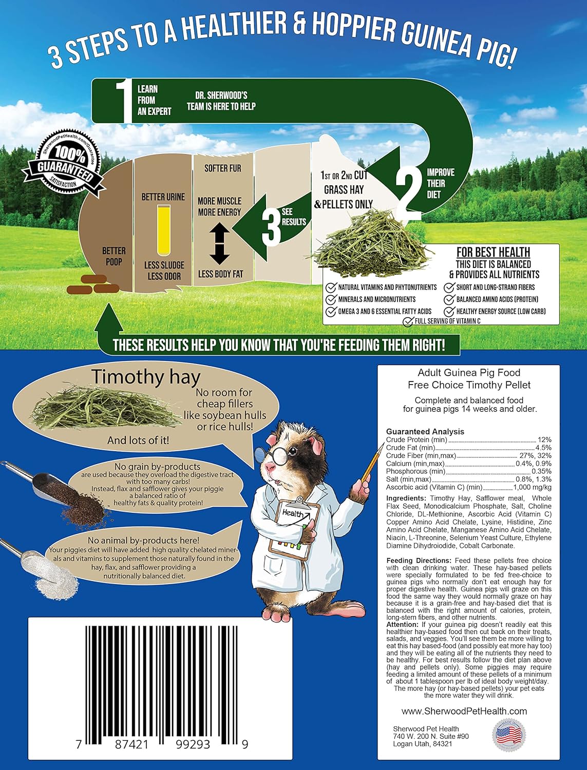 Sherwood Pet Health Adult Guinea Pig Food - Free Choice Timothy Pellet (20 lb)