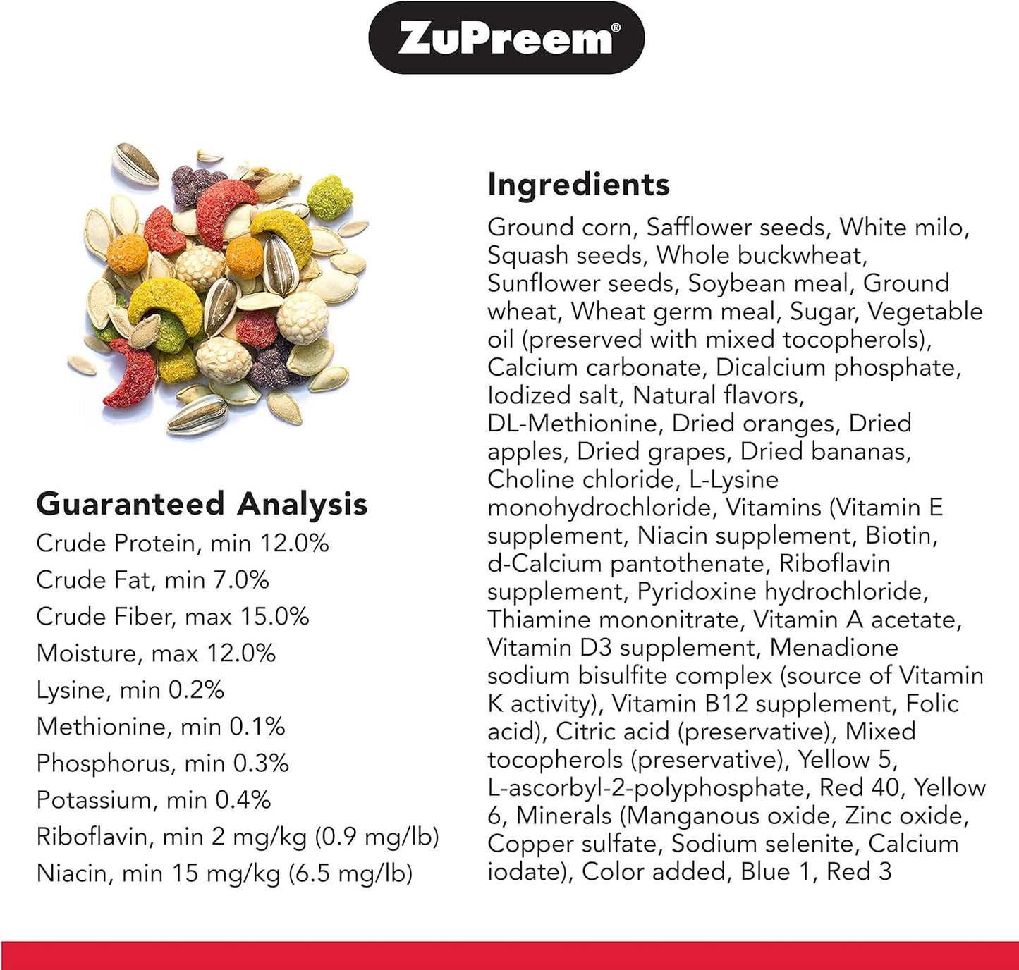 ZuPreem Sensible Seed Bird Food, Cockatiel, Lovebird, Quaker, Small Conure, Seed and Pellet Blend for Medium Birds, Food Mixer Topper, Enriching Variety, Made in the USA, (M, 2 lbs)