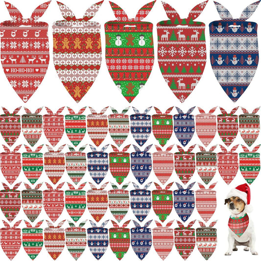 Weewooday 50 Pcs Christmas Bandanas for Dogs Xmas Bandanas Bulk with Ugly Sweater Patterns Soft Bibs Adjustable Triangle Doggie Scarf for Small Medium Large Pet (25.6 x 17.7 x 17.7 Inch)
