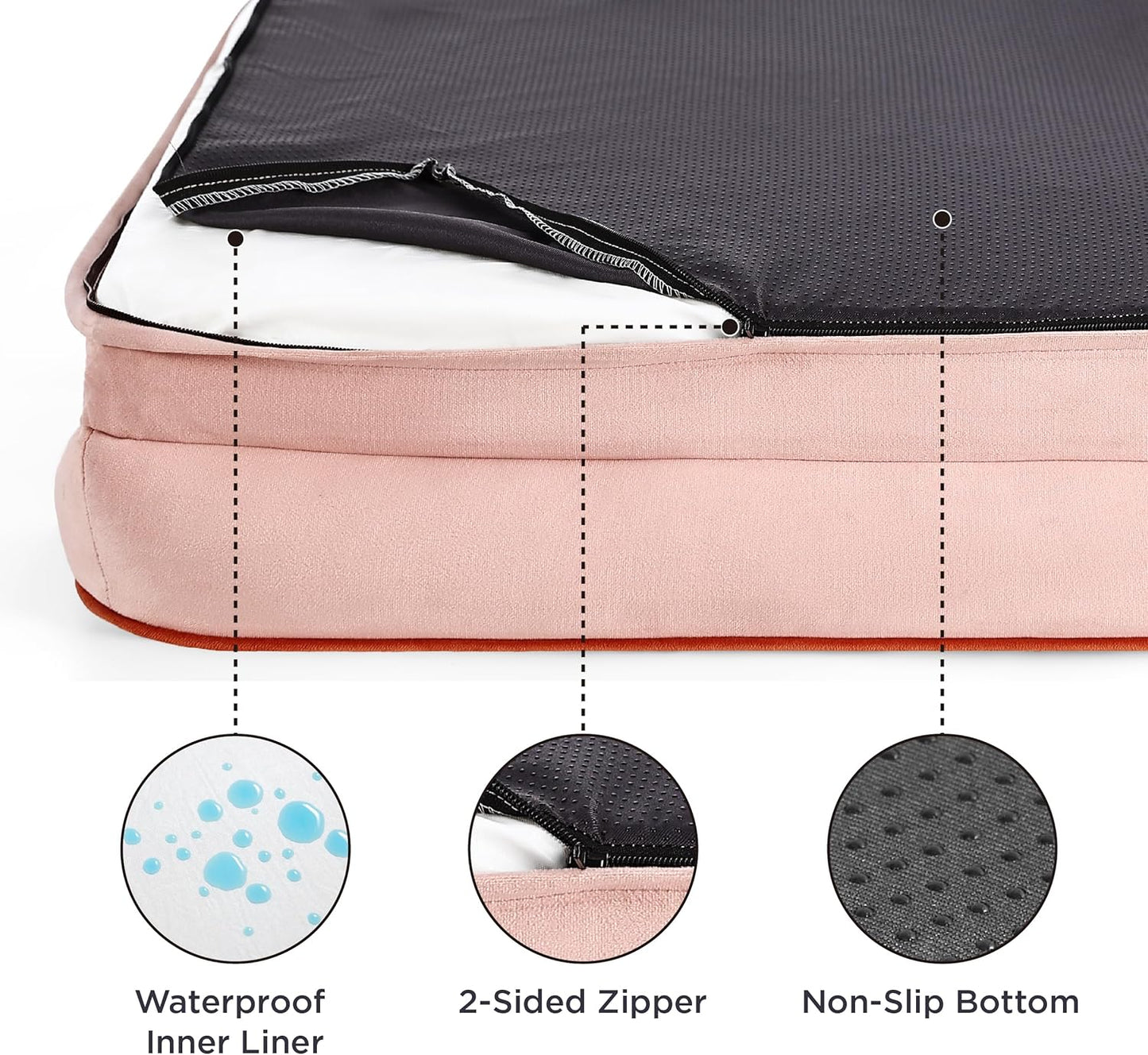 Bedsure Orthopedic Dog Beds Large Sized Dog - Washable Large Dog Cat Bed Waterproof, Comfort Dogs Couch Sofa with Washable Removable Cover, Pet Bed with Nonskid Bottom, Pink, 35"