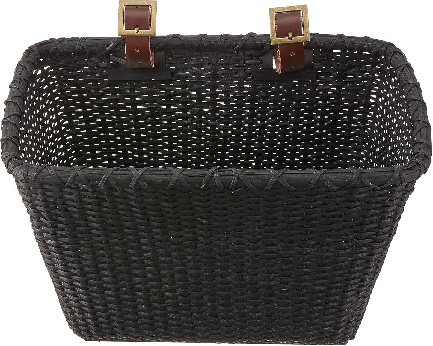 Retrospec Bicycles Cane Woven Rectangular Toto Basket with Authentic Leather Straps and Brass Buckles