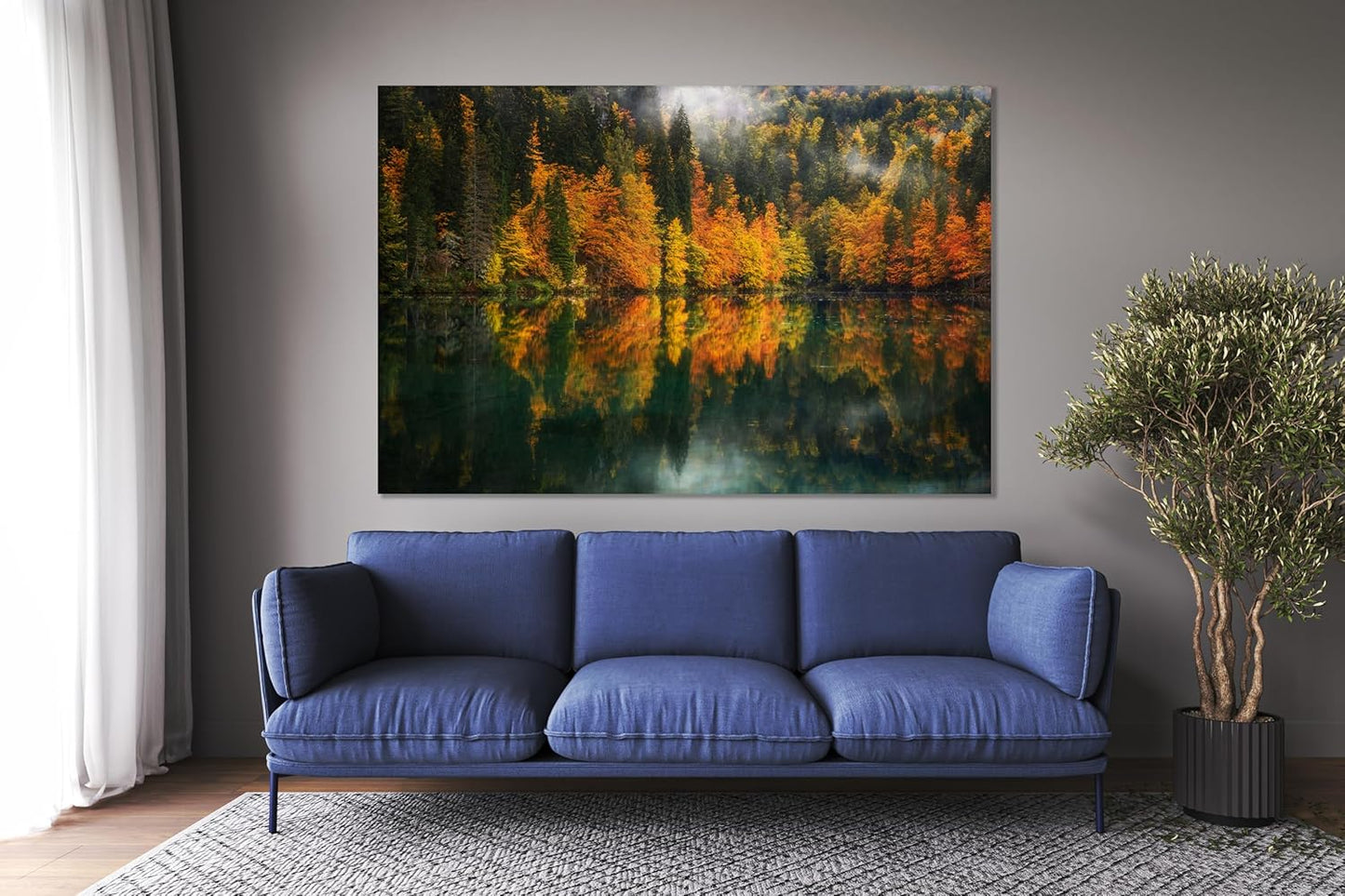 Nature Wall Art Prints - Ocean Forest Mountain Lake Canvas Landscapes - Small to Extra Large Living Room Bedroom Kitchen Bathroom Décor (Autumn by the Lake, 16L" x 24W")