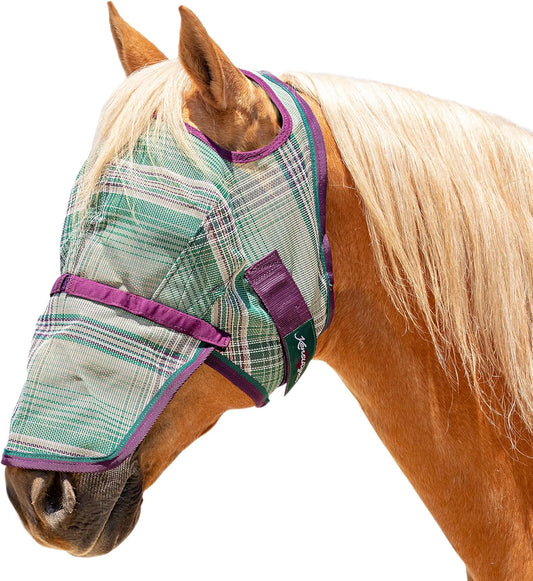 Kensington Signature Fly Mask with Removable Nose — Protects Horses Face and Nose from Biting Insects and UV Rays While Allowing Full Visibility — Ears and Forelock Able to Come Through The Mask