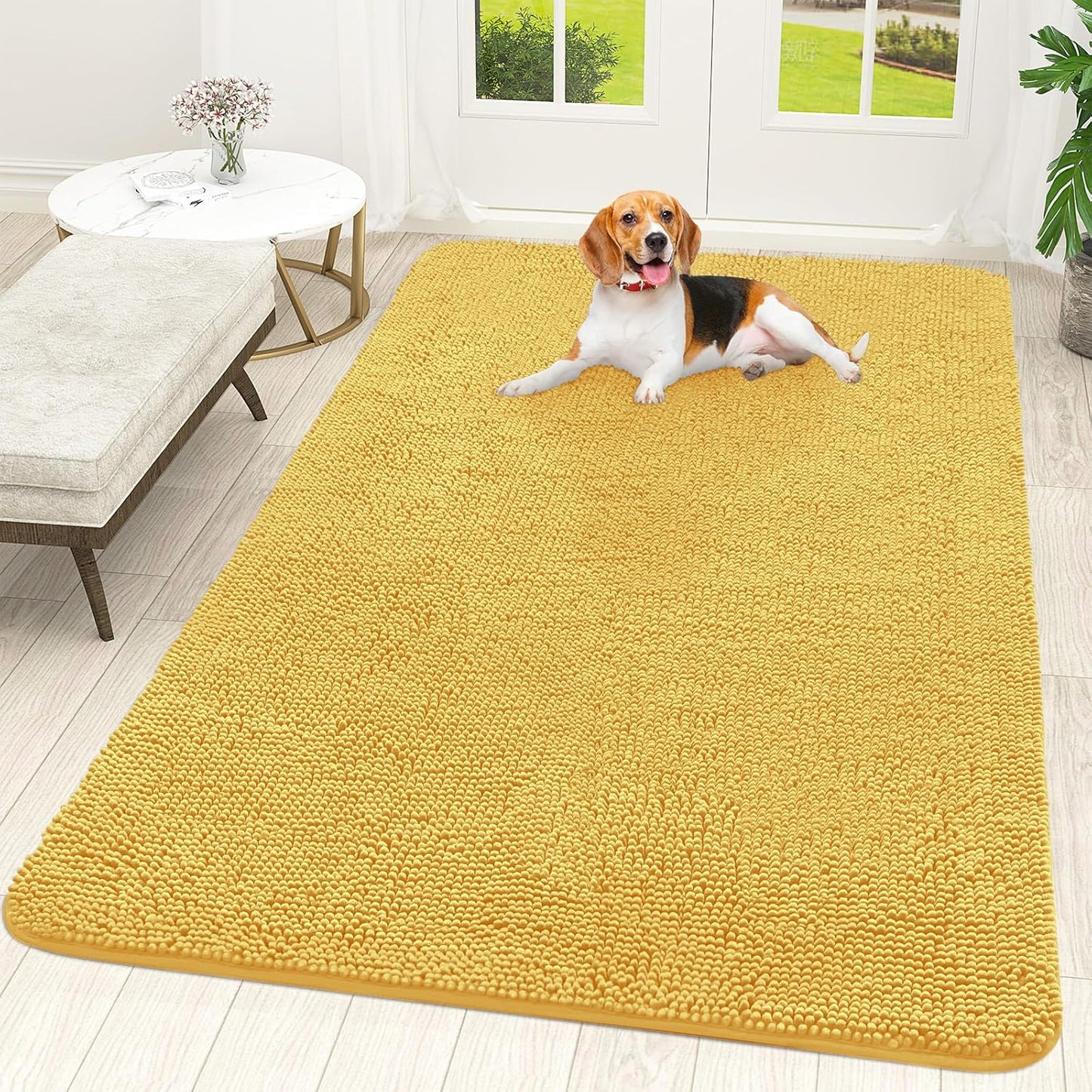 OLANLY Dog Door Mat for Muddy Paws 70x46, Absorbs Moisture and Dirt, Absorbent Non-Slip Washable Doormat, Quick Dry Chenille Mud Mat for Dogs, Entry Indoor Entryway Carpet for Inside Floor, Yellow