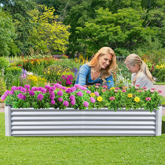 Domi Raised Garden Beds Outdoor, 8x4x1.5Ft Thickening Tall Metal Rectangular Deep Root Box Planter for Vegetables, Flowers, Herbs, and Succulents 1.5" Deep w/ 342 Gallon Capacity - Silvery