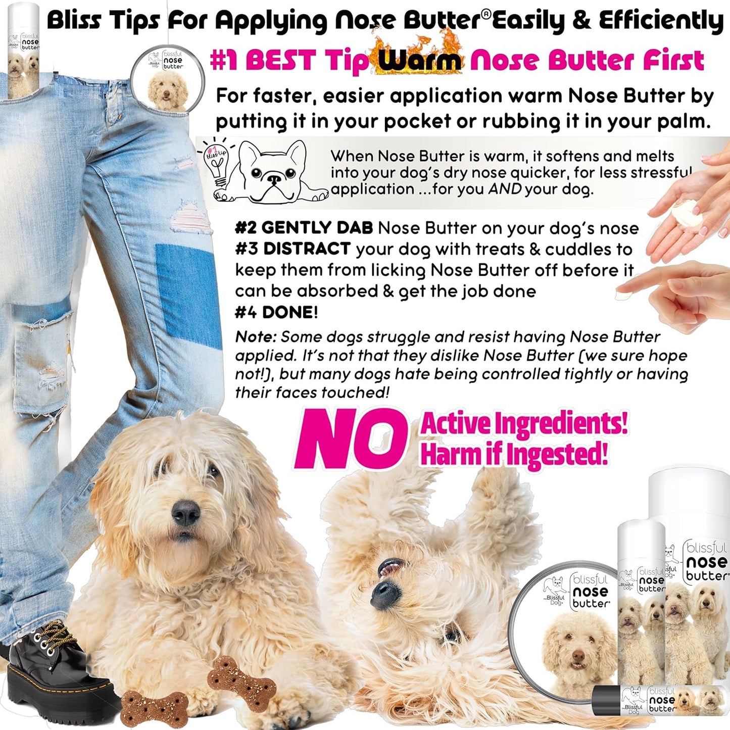 The Blissful Dog Goldendoodle Nose Butter for Dry, Cracked Skin, Lick-Safe Dog Nose Balm with Moisturizing Shea Butter, Almond, Olive, and Essential Oils, Pet Supplies, Uncented, 8 oz.