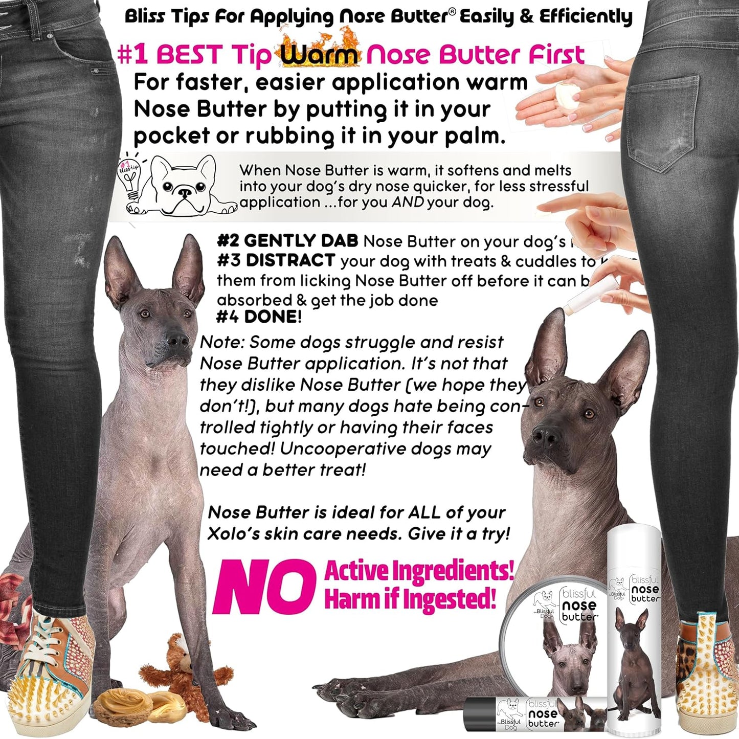 The Blissful Dog Xoloitzcuintli Nose Butter for Dry, Cracked Skin, Lick-Safe Dog Nose Balm with Moisturizing Shea Butter, Almond, Olive, and Essential Oils, Pet Supplies, Uncented, 2 oz.